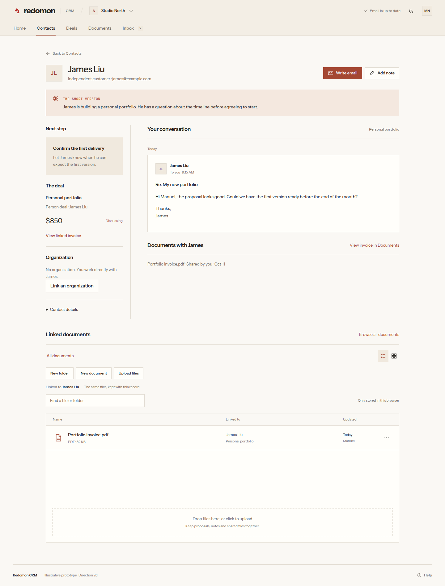 Contact record with conversation history and AI assistance